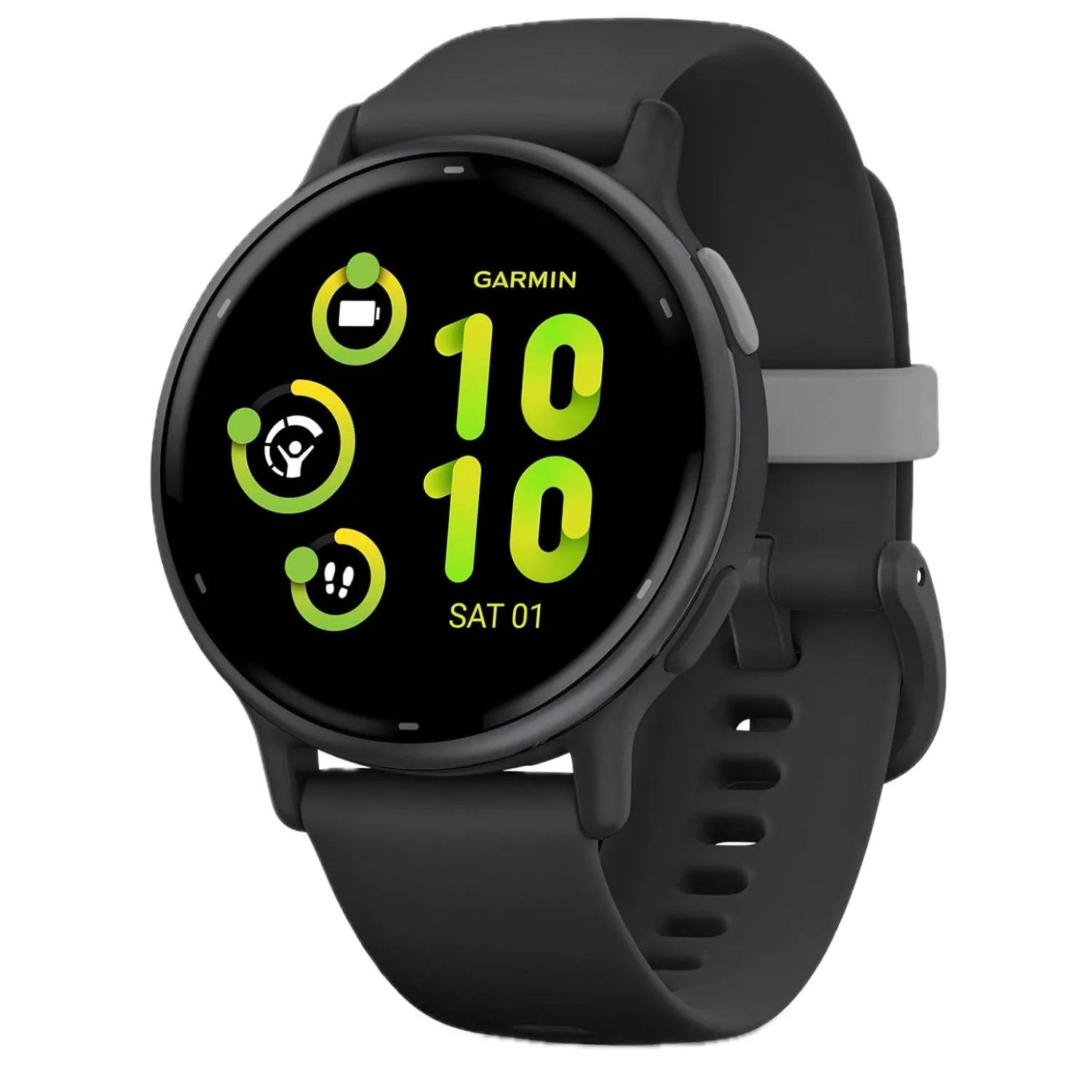 Đồng hồ thông minh Garmin Vivoactive 5 màu đen, hiển thị trên nền trắng