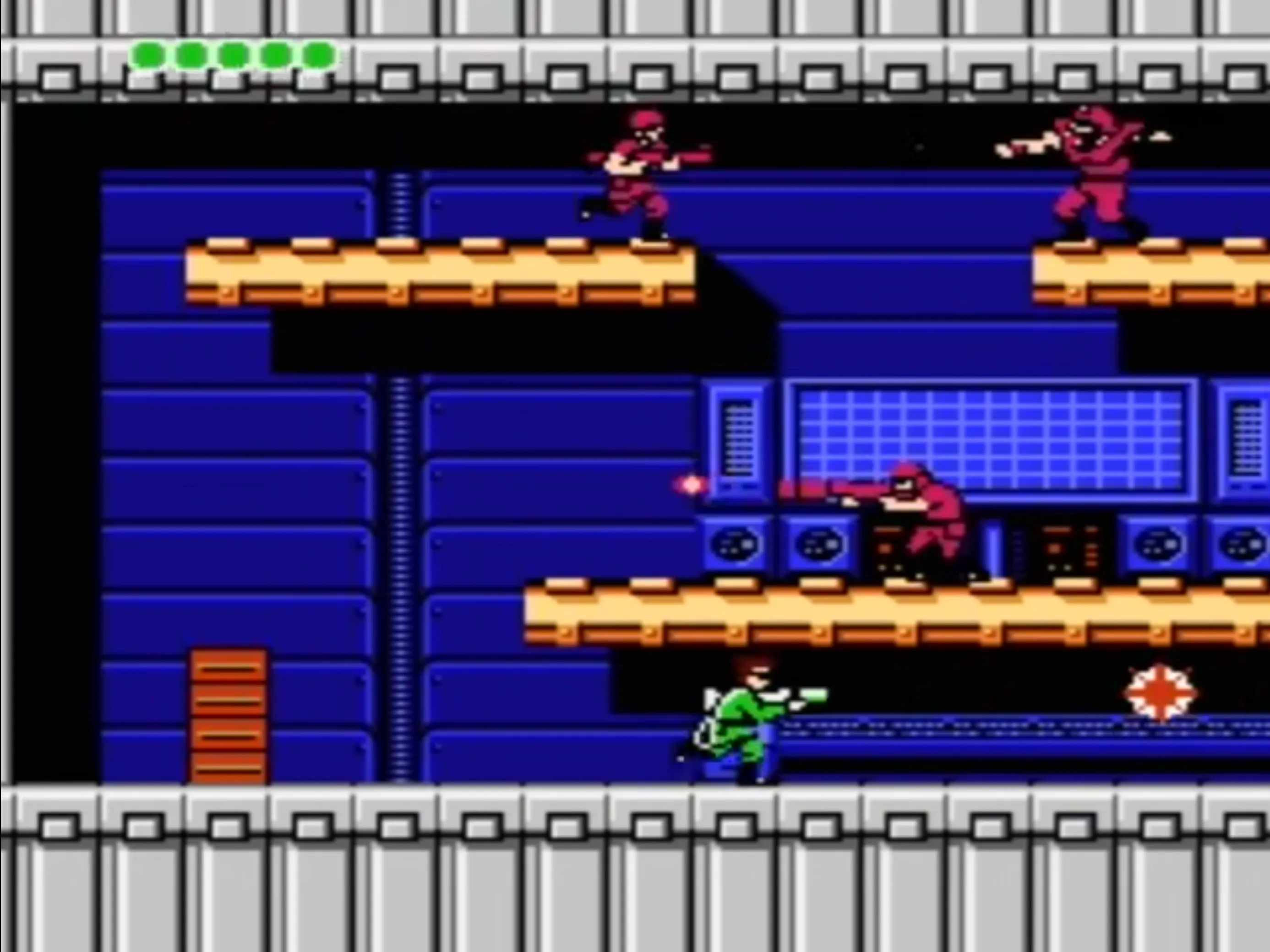 Gameplay Bionic Commando trên NES với nhân vật sử dụng cánh tay bionics