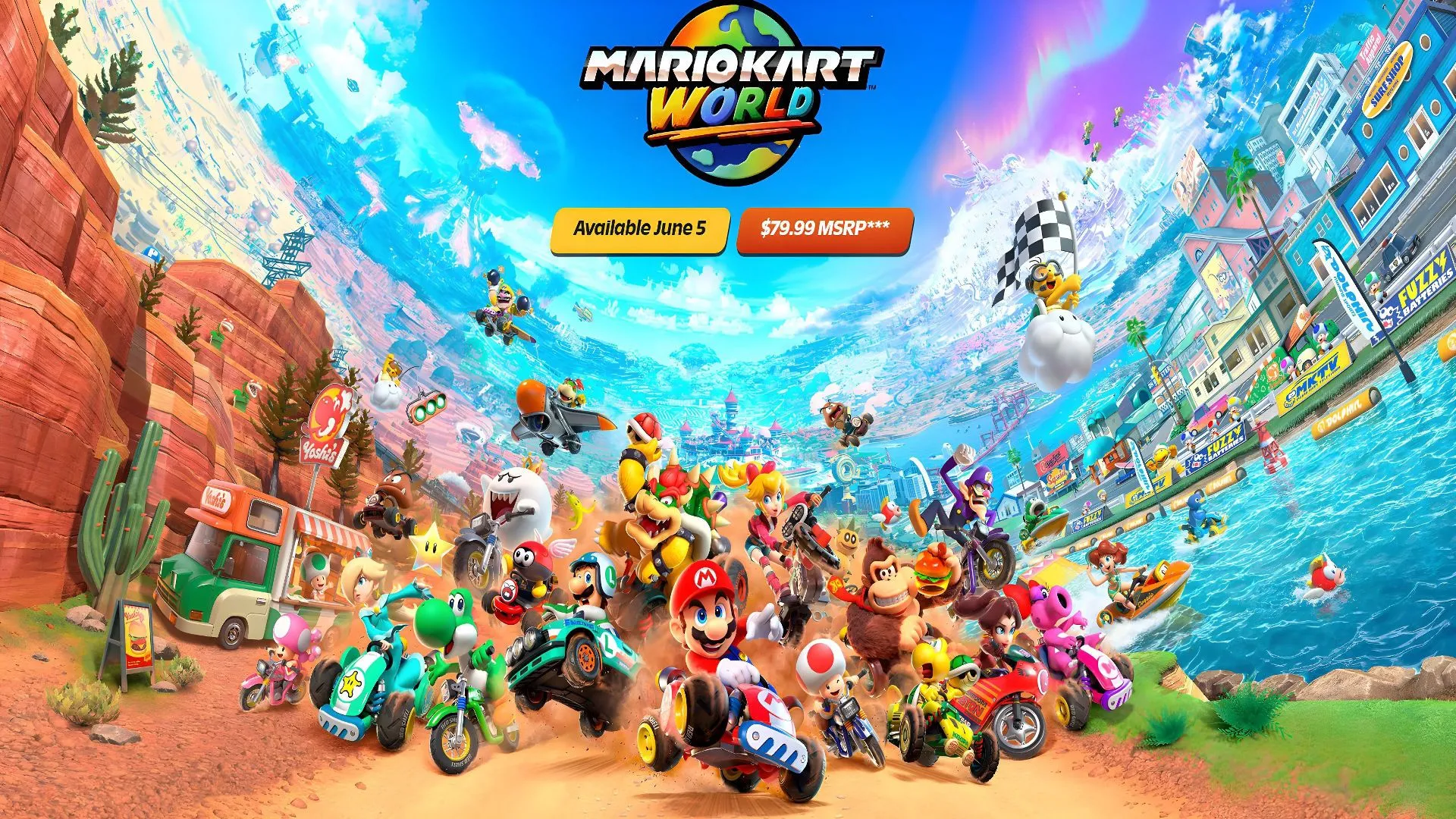 Giá 80 USD hiển thị trên màn hình game Mario Kart World cho Nintendo Switch 2