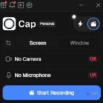 Giao diện chính của Cap hiển thị các tùy chọn ghi màn hình và cài đặt webcam
