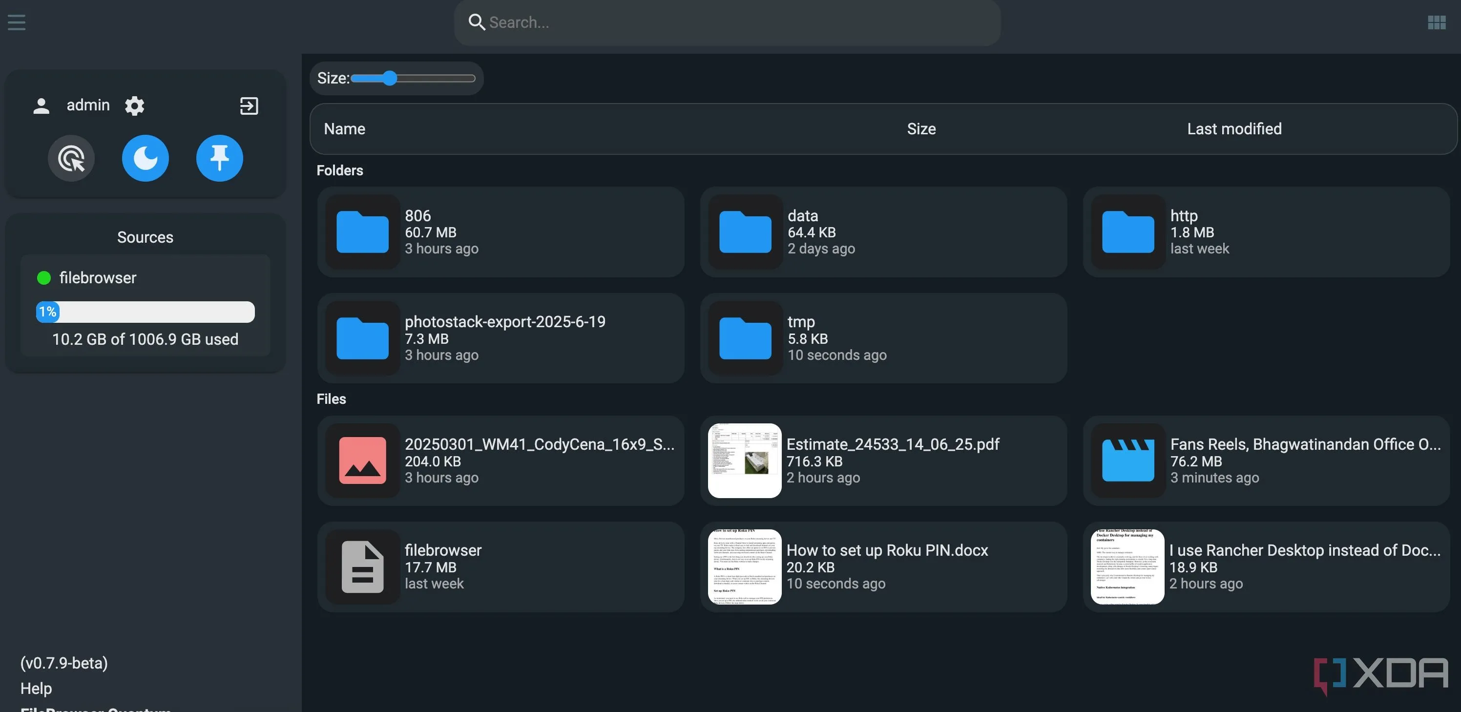 Giao diện chính FileBrowser Quantum