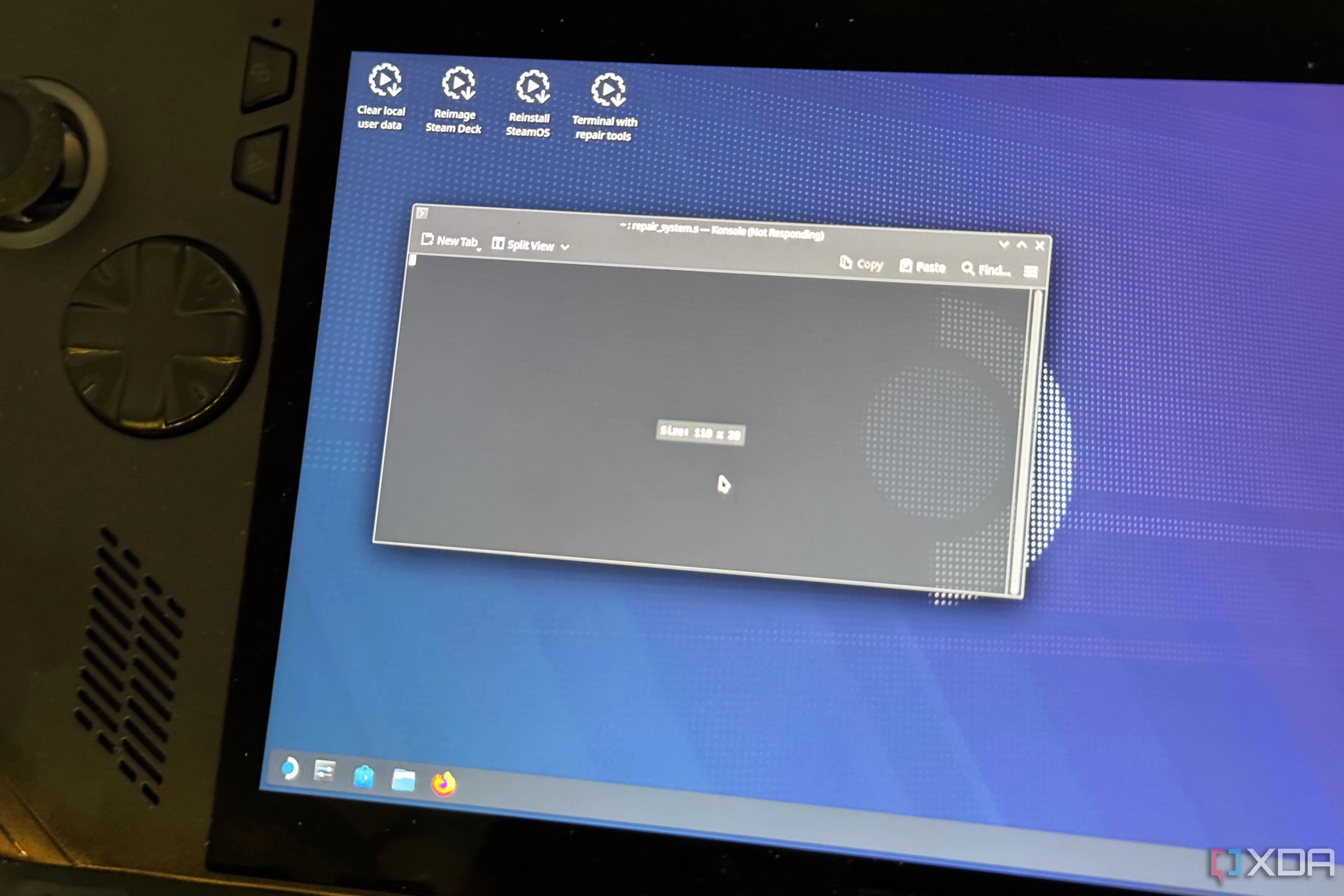 Giao diện desktop SteamOS hiển thị quá trình cài đặt hệ điều hành trên ROG Ally X
