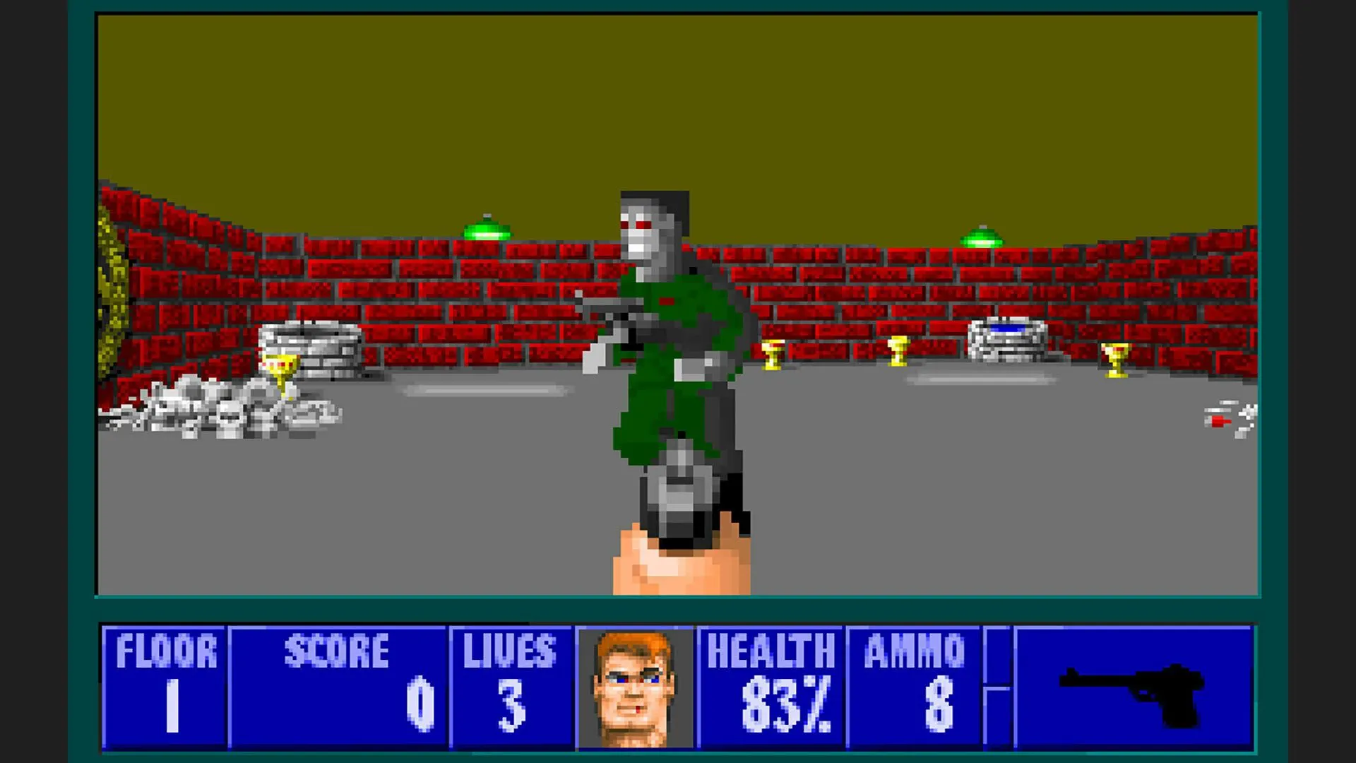 Giao diện gameplay của Wolfenstein 3D, nền tảng cơ bản của Super Noah's Ark 3D
