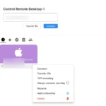 Giao diện kết nối của RustDesk với tùy chọn nhập ID và mật khẩu để điều khiển máy tính từ xa.