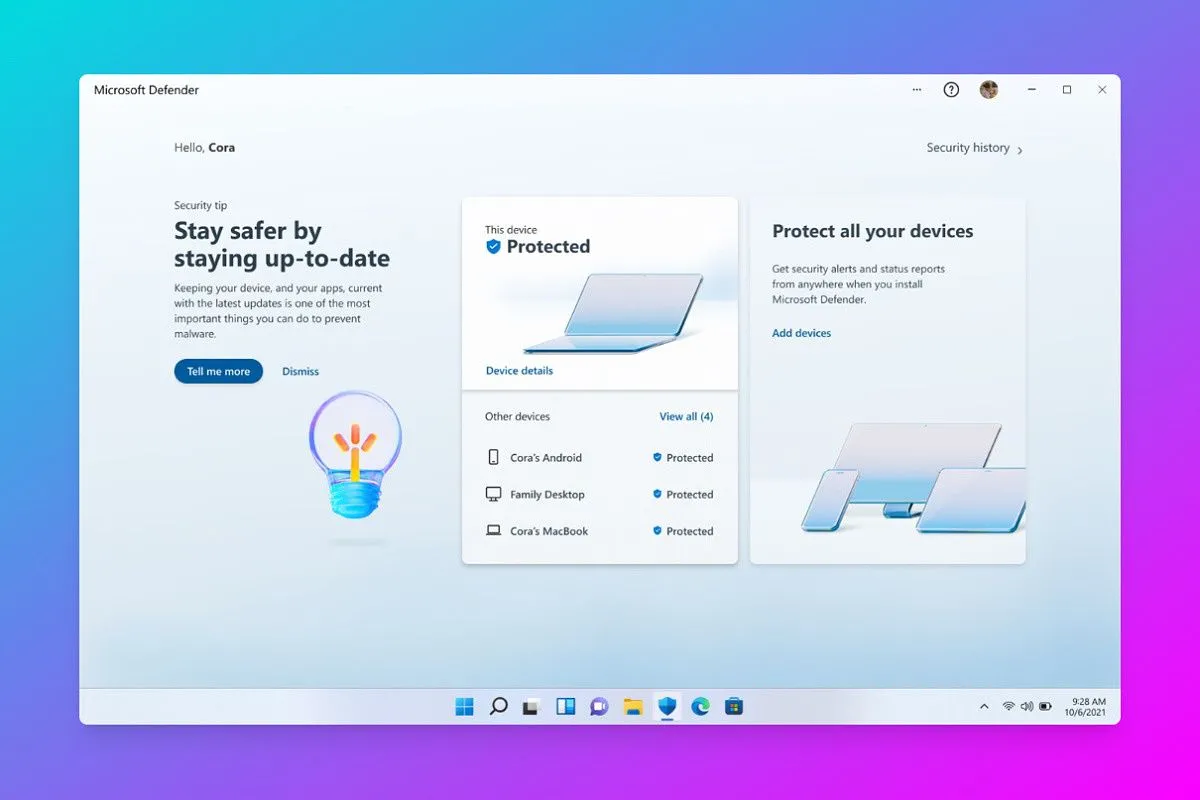 Giao diện Microsoft Defender Antivirus bảo vệ máy tính