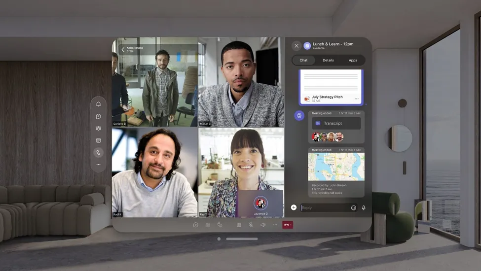 Giao diện Microsoft Teams trên thiết bị Apple Vision Pro, minh họa cho sự phát triển và cập nhật liên tục của nền tảng.