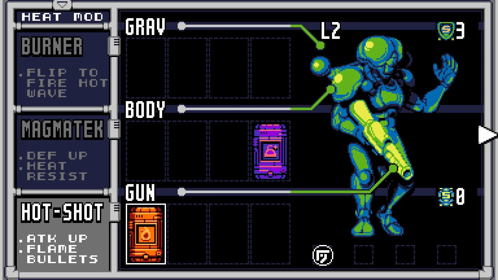Giao diện một trò chơi giải đố trong UFO 50, mang đậm nét cổ điển 8-bit.