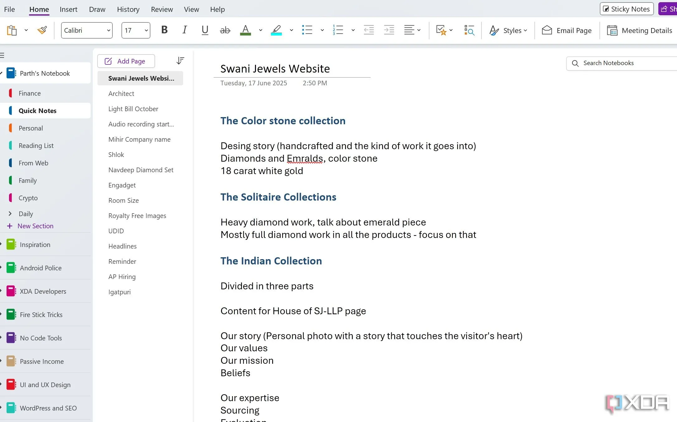 Giao diện OneNote trên Windows, thể hiện khả năng ghi chú linh hoạt trên nền tảng gốc