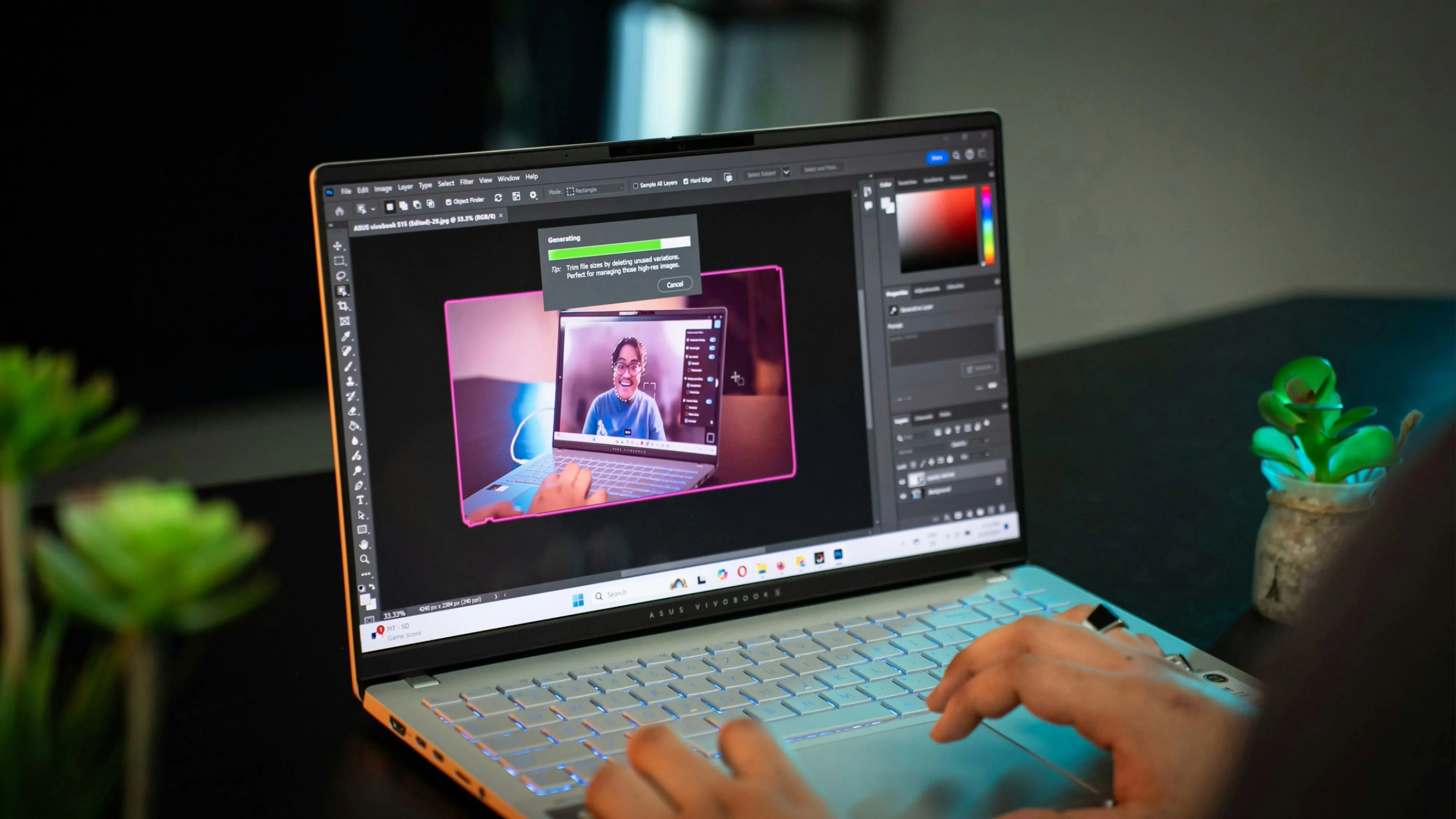Giao diện phần mềm Adobe Photoshop đang chạy trên máy tính xách tay Windows