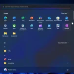 Giao diện Start Menu Windows 11 mới rộng rãi hơn với chế độ cuộn duy nhất, hiển thị các ứng dụng ghim và đề xuất.