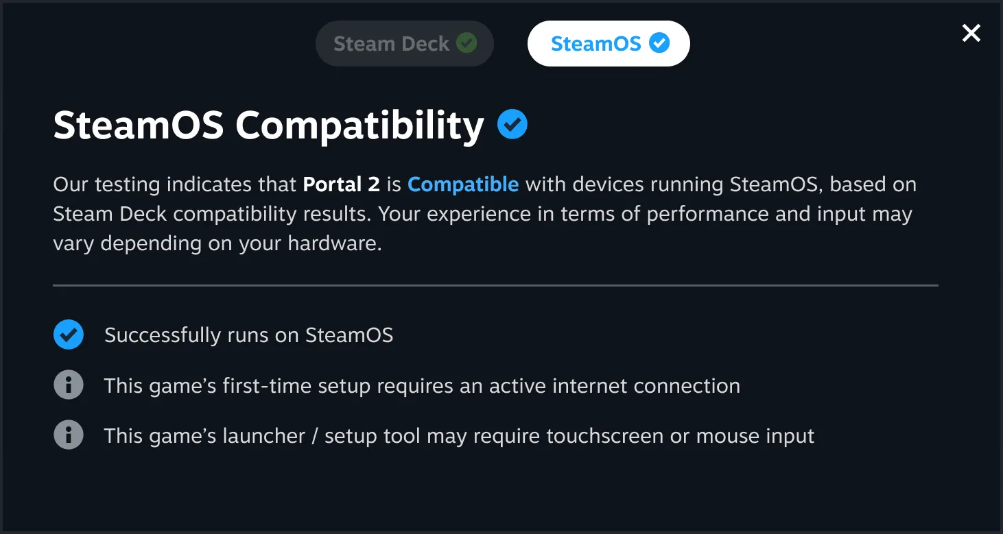 Giao diện Steam minh họa cập nhật đánh giá tương thích game trên SteamOS của Valve