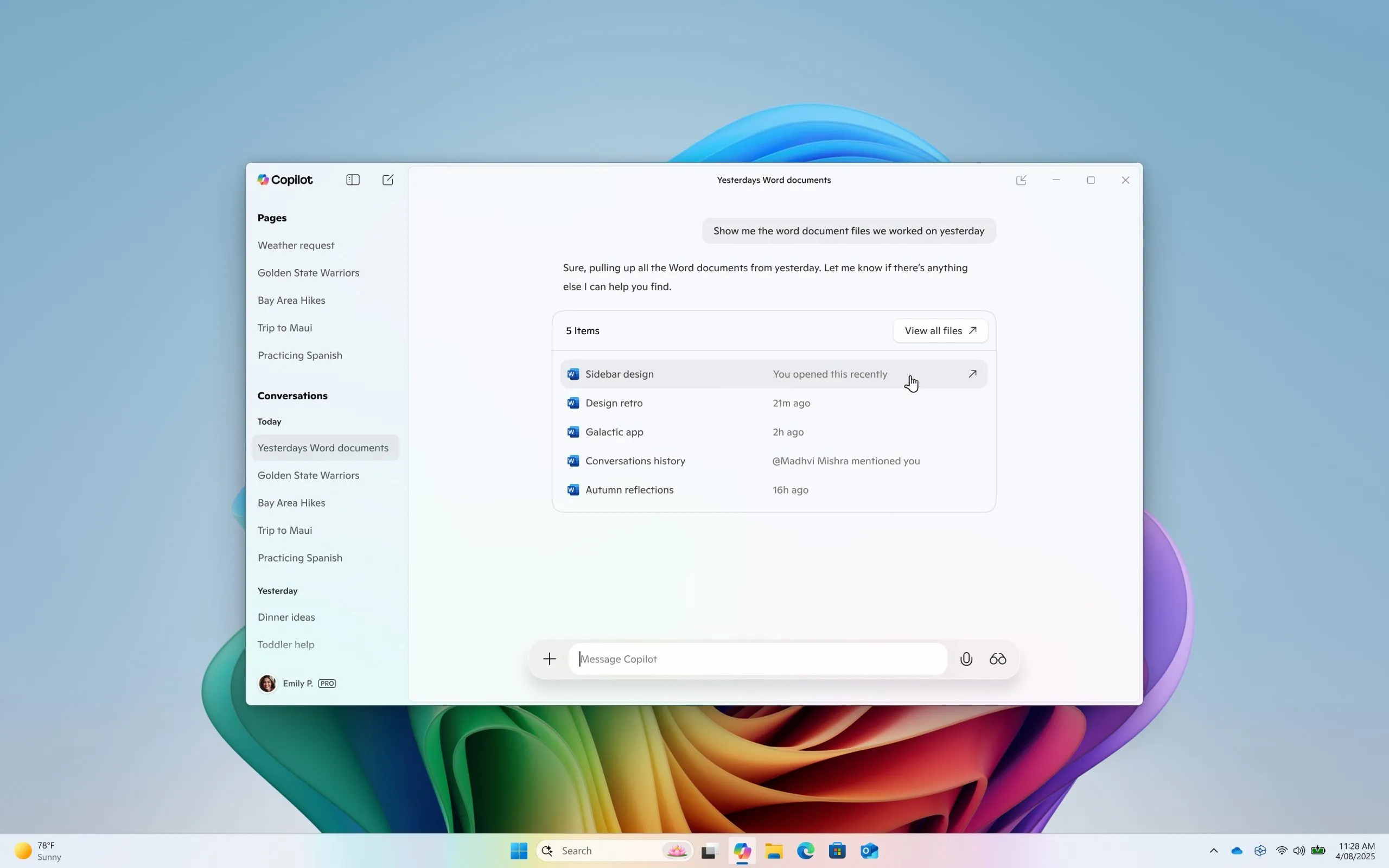 Giao diện tìm kiếm tệp qua Microsoft Copilot trên Windows.