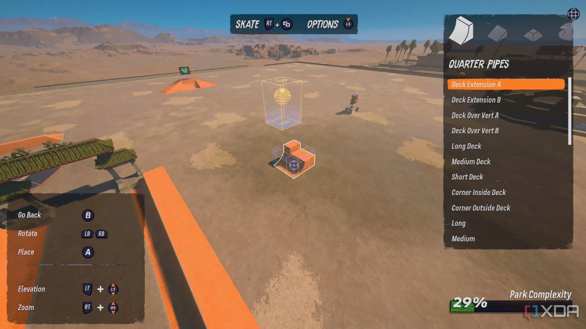 Giao diện trình chỉnh sửa màn chơi Custom Park Editor trong Tony Hawk's Pro Skater 3+4