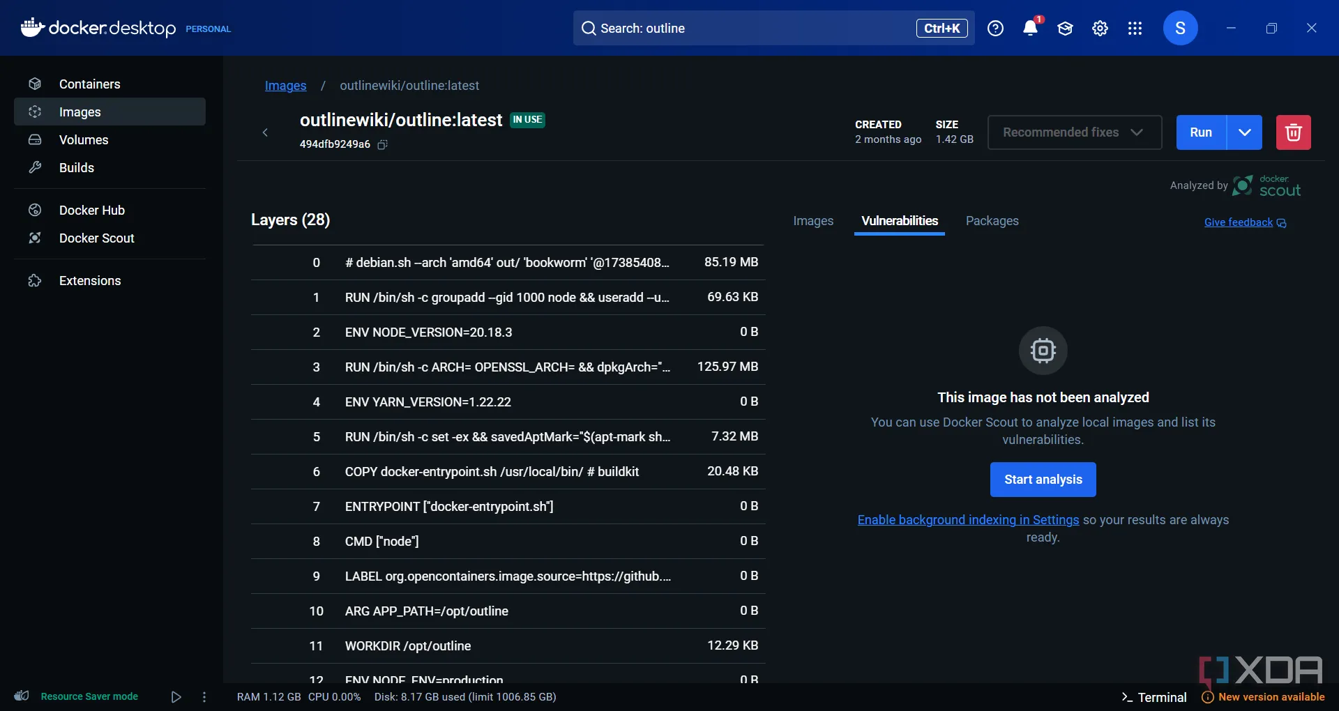 Giao diện ứng dụng Outline được triển khai tự host bằng Docker, đảm bảo quyền riêng tư và bảo mật dữ liệu