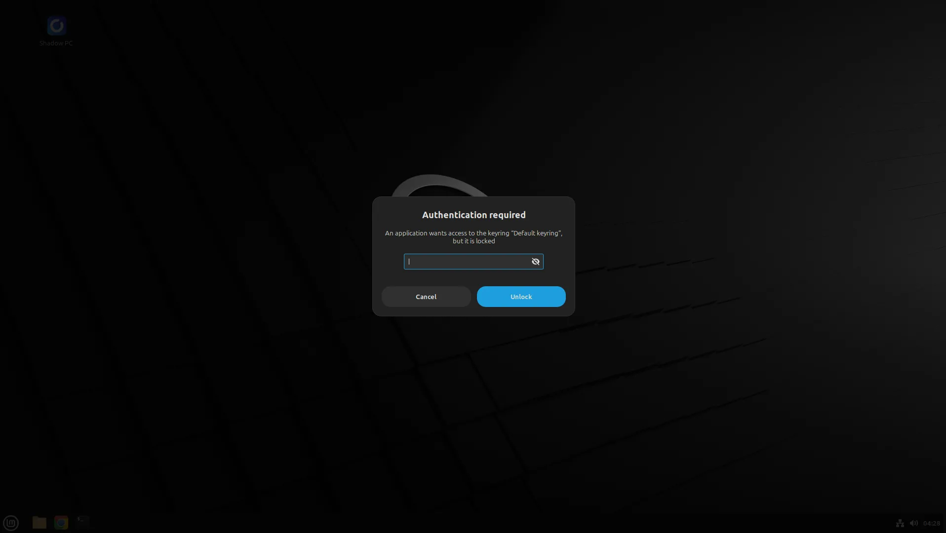 Giao diện yêu cầu mật khẩu bảo mật trên Linux Mint