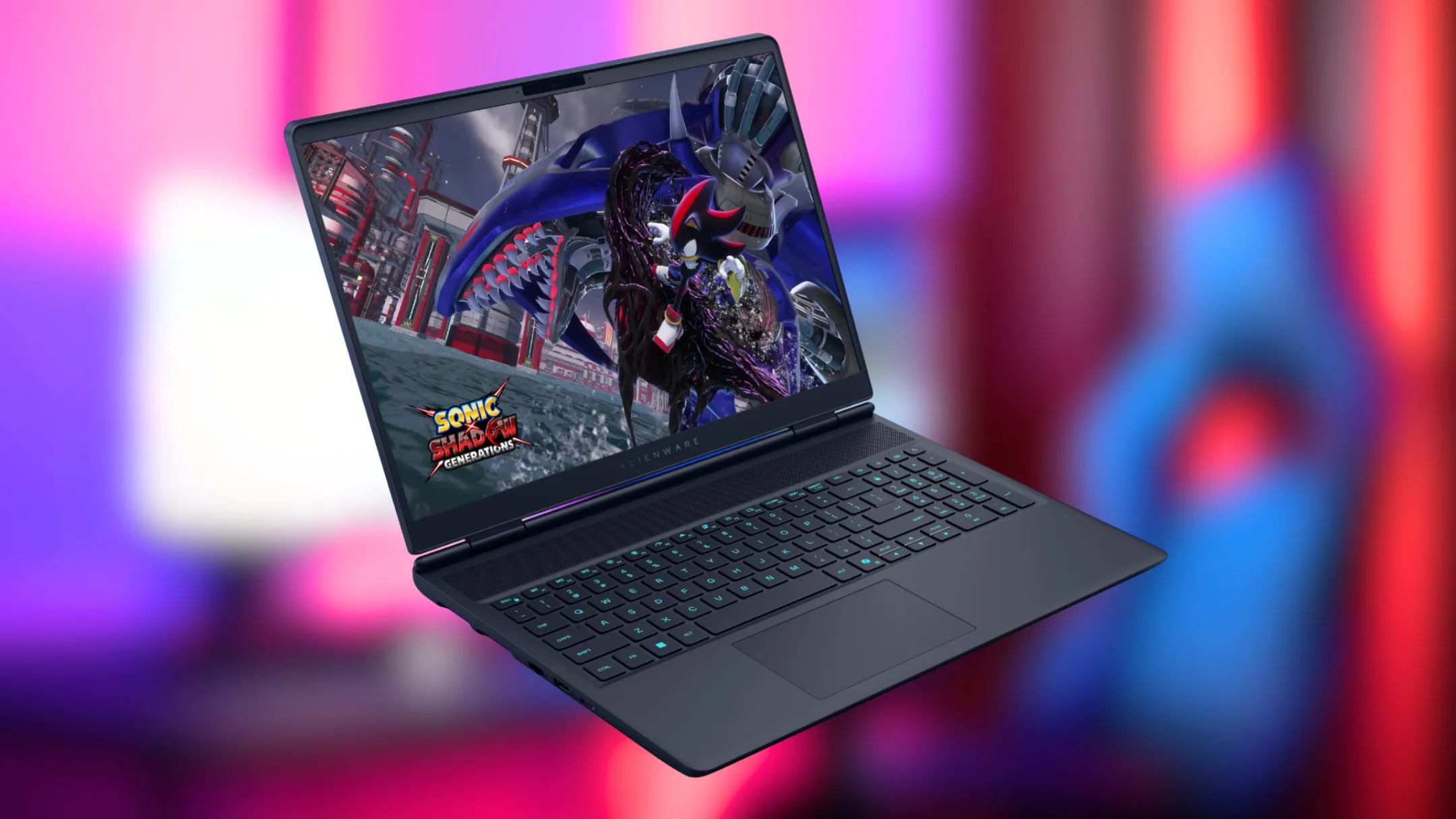 Góc nhìn cận cảnh laptop Alienware 16X Aurora, thể hiện bàn phím và đèn RGB có thể tùy chỉnh