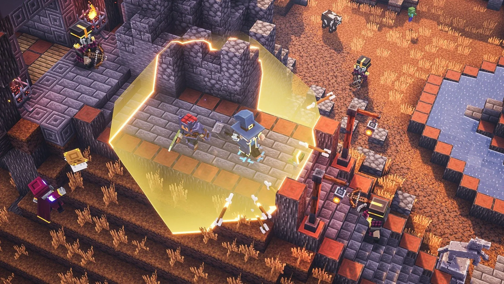 Hai người chơi khám phá hầm ngục trong Minecraft Dungeons