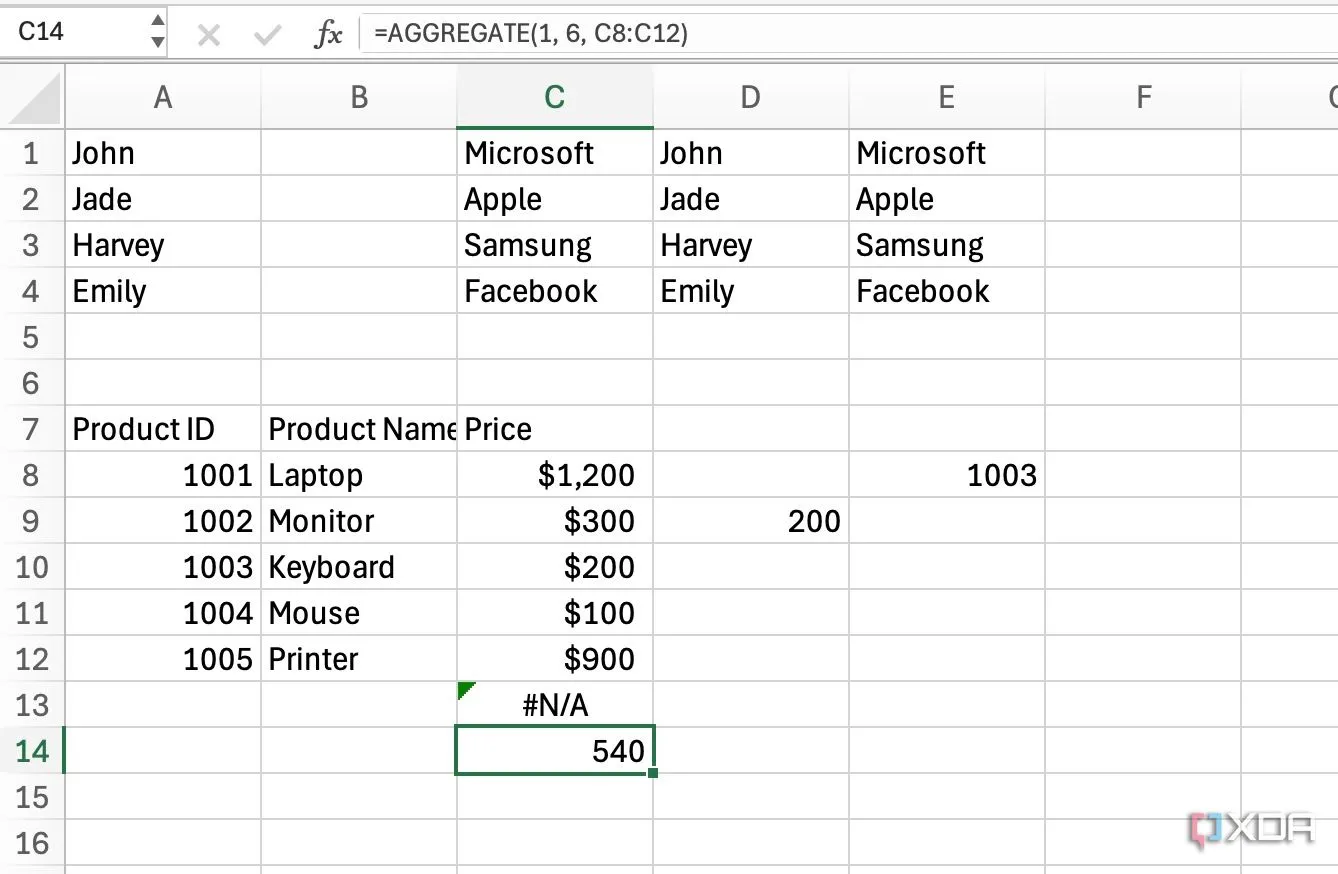 Hàm AGGREGATE trong Excel giúp tính toán tổng hợp dữ liệu, bỏ qua lỗi và hàng ẩn
