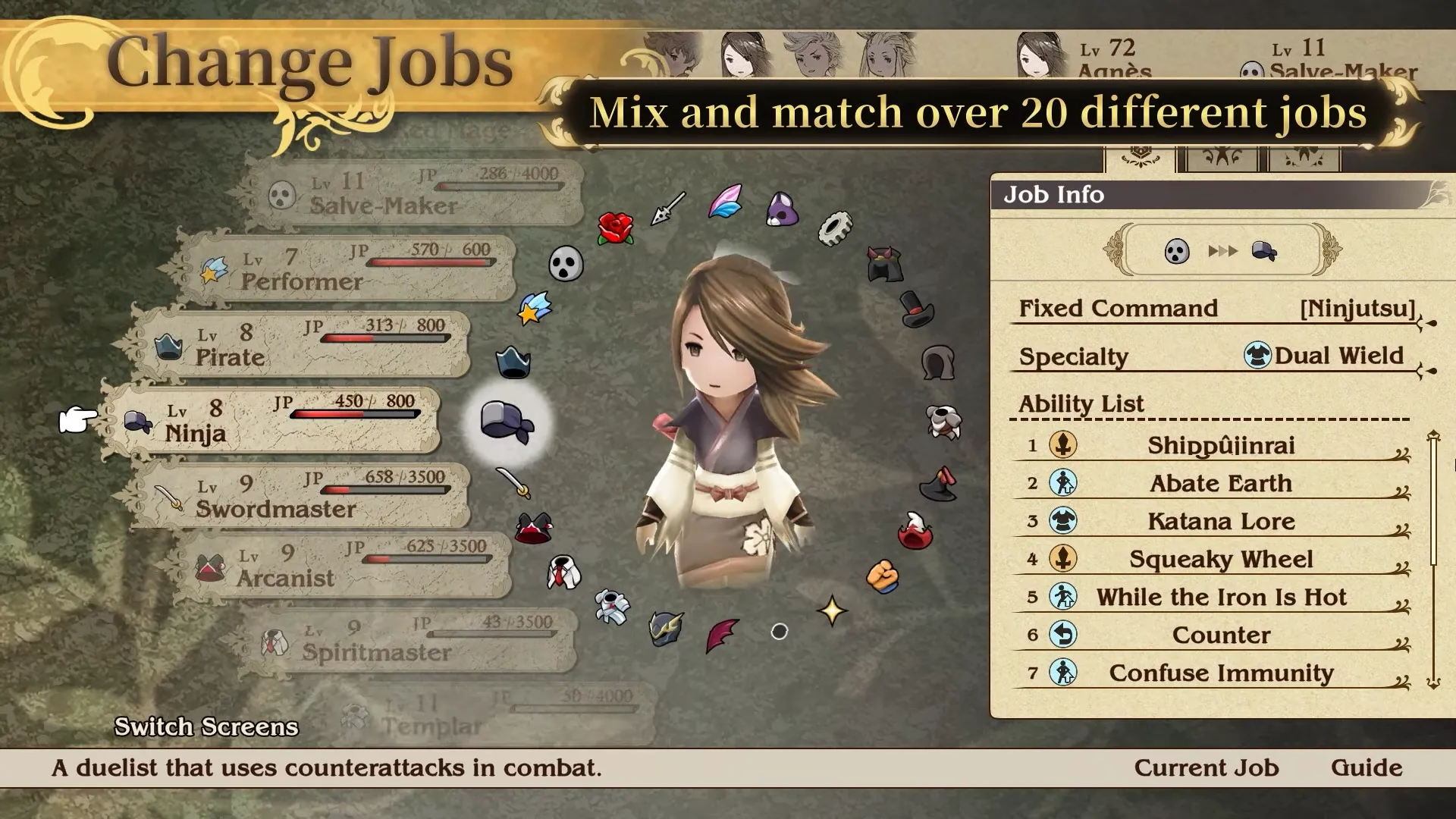 Hệ thống Job linh hoạt cho phép tùy biến nhân vật sâu sắc trong Bravely Default