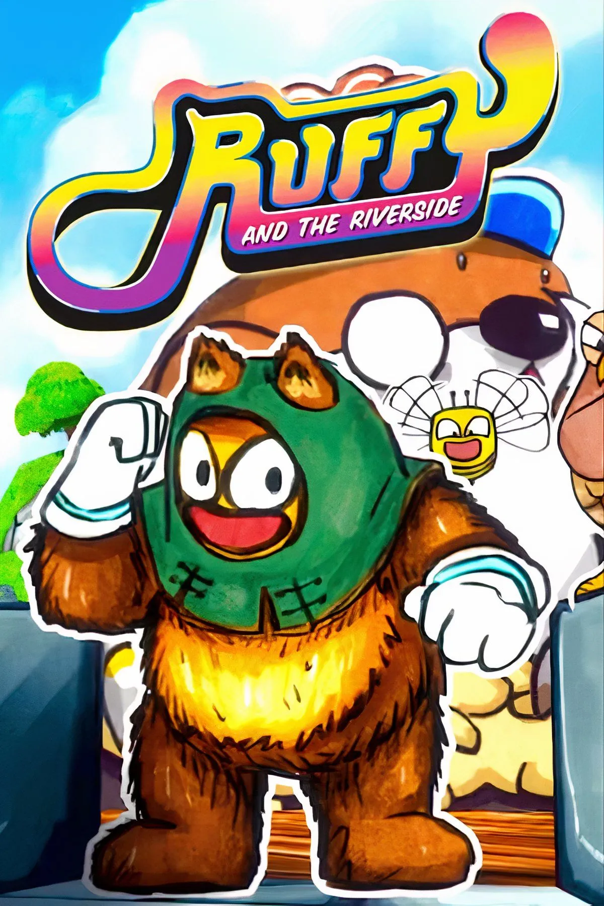 Hình ảnh bìa game Ruffy and the Riverside với nhân vật chính Ruffy và Pip trong thế giới game platformer 3D đầy màu sắc.