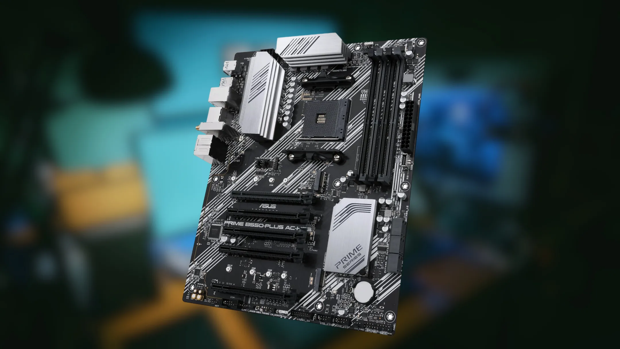 Hình ảnh cận cảnh các cổng kết nối I/O và khe cắm trên ASUS Prime B550-PLUS