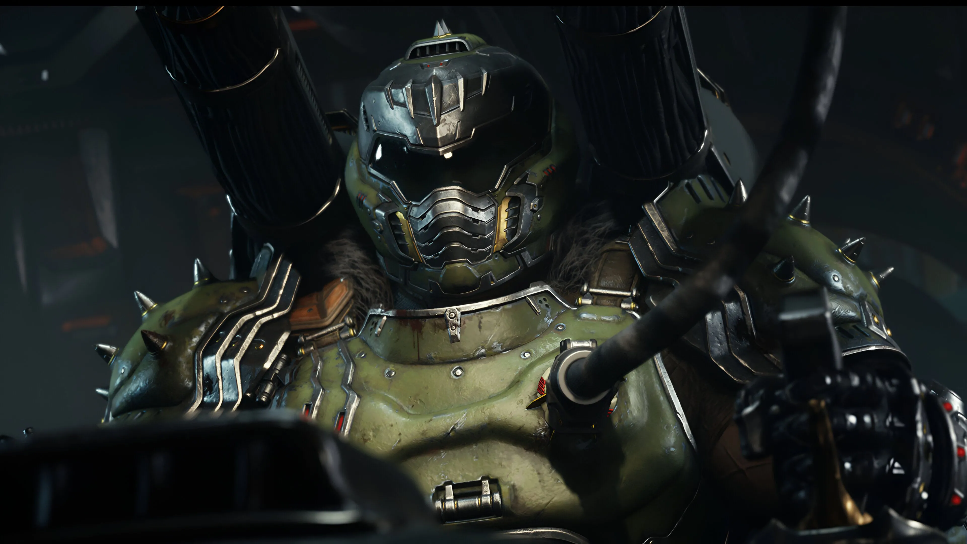 Hình ảnh Doom Slayer bên trong cỗ máy Atlan Mech trong Doom: The Dark Ages, minh họa đồ họa chi tiết của game.