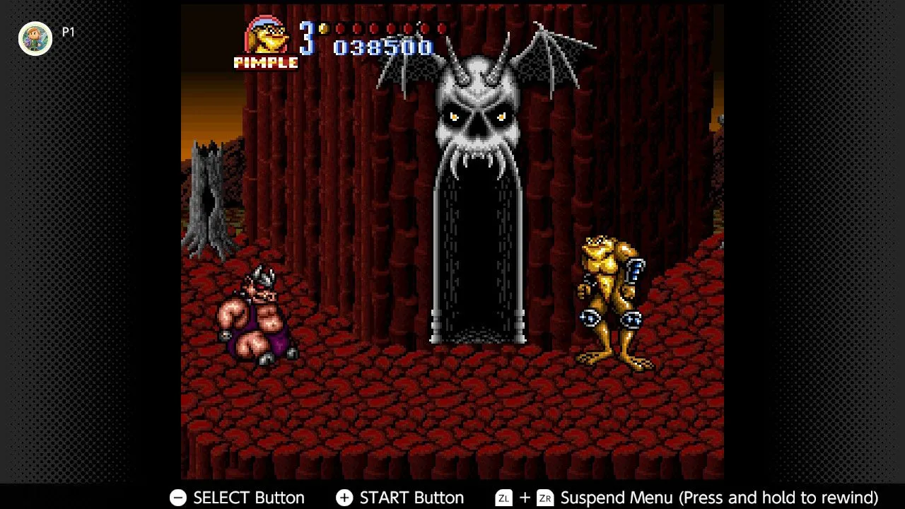 Hình ảnh game Battletoads in Battlemaniacs trên SNES, minh họa lối chơi hành động đánh đấm đặc trưng của series.