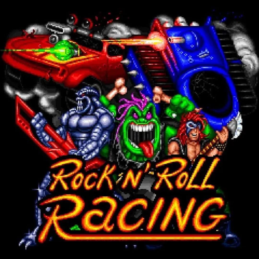 Hình ảnh game Rock n' Roll Racing với góc nhìn isometric trên SNES