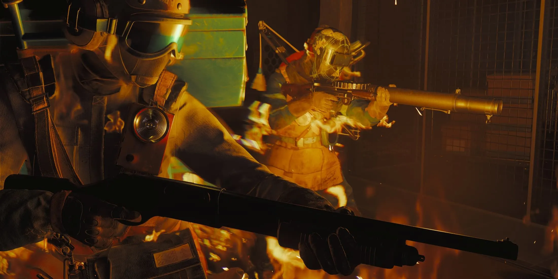 Hình ảnh gameplay FBC Firebreak với đội hình nhân vật đối mặt quái vật Hiss