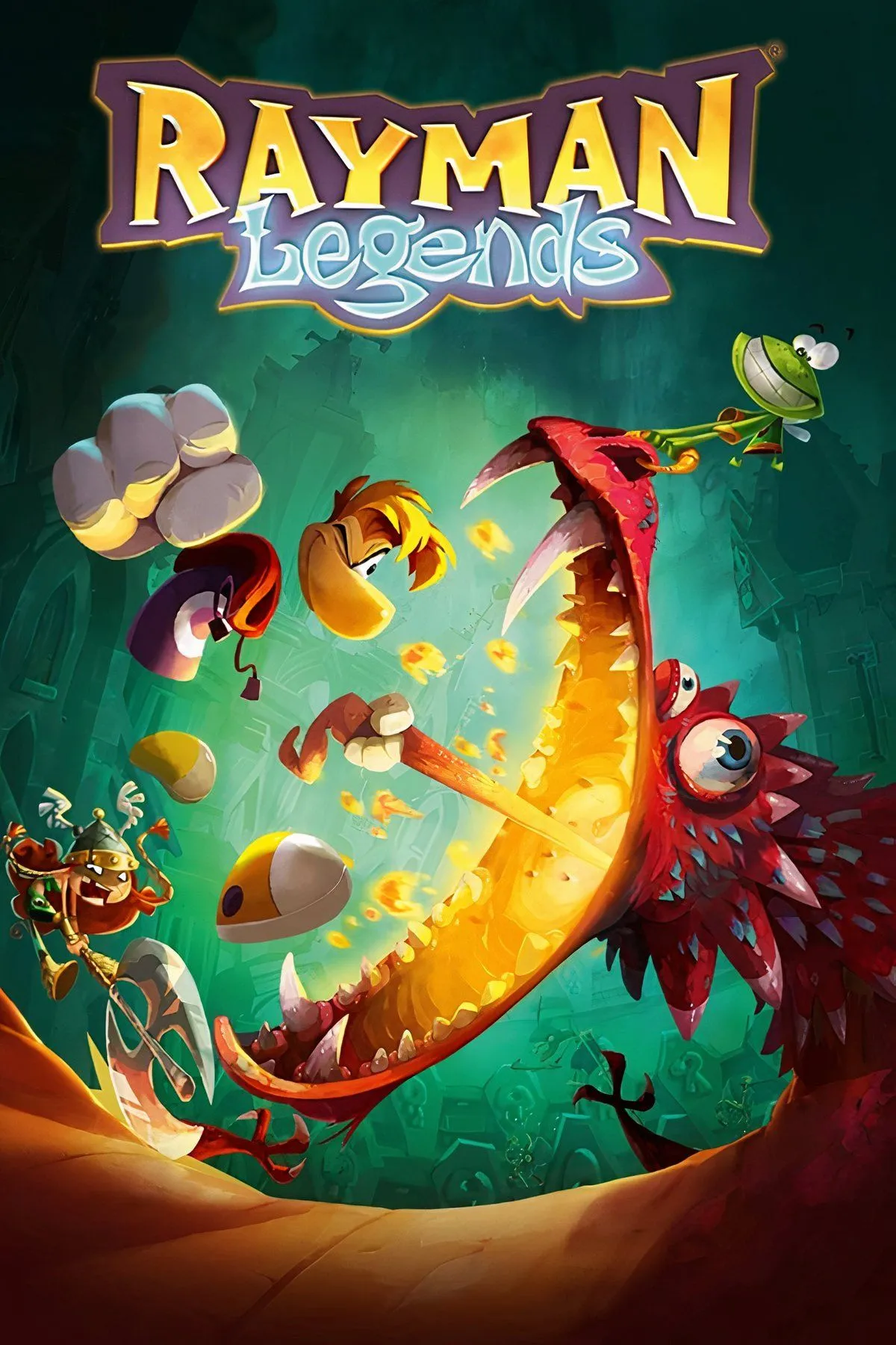Hình ảnh gameplay Rayman Legends với đồ họa nghệ thuật và nhiều nhân vật