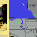 Hình ảnh gameplay và bìa đĩa game Raid on Bungeling Bay, tựa game khởi nguồn ý tưởng phát triển The Sims của Will Wright