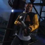 Hình ảnh minh họa một nhân vật từ series Grand Theft Auto cầm súng trong đêm, liên quan đến thông tin phát hành GTA 6.