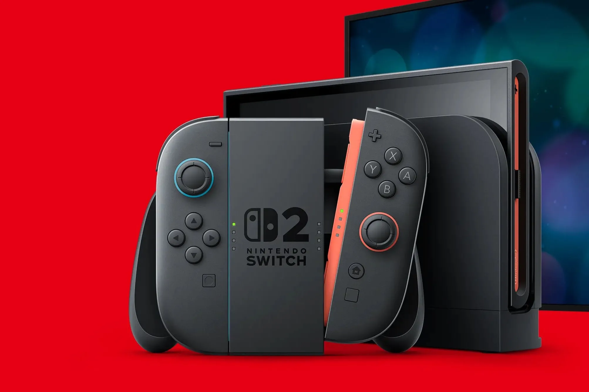 Hình ảnh một máy chơi game Nintendo Switch 2 kèm dock và Joy-Con, đại diện cho tương lai game cầm tay