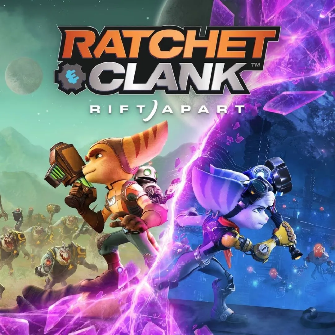 Hình ảnh Ratchet và Clank trong game Rift Apart với đồ họa ray-tracing và hiệu ứng rực rỡ