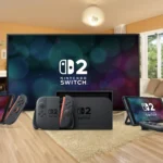 Hình ảnh render Nintendo Switch 2 ở các chế độ cầm tay, tabletop và TV