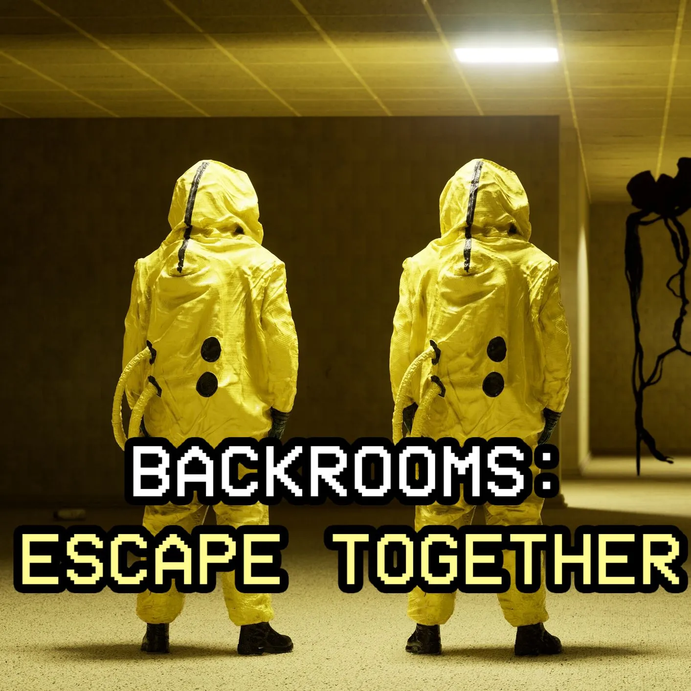 Hình ảnh sản phẩm game Backrooms: Escape Together hiển thị không gian backrooms ma quái với tông màu vàng chủ đạo.