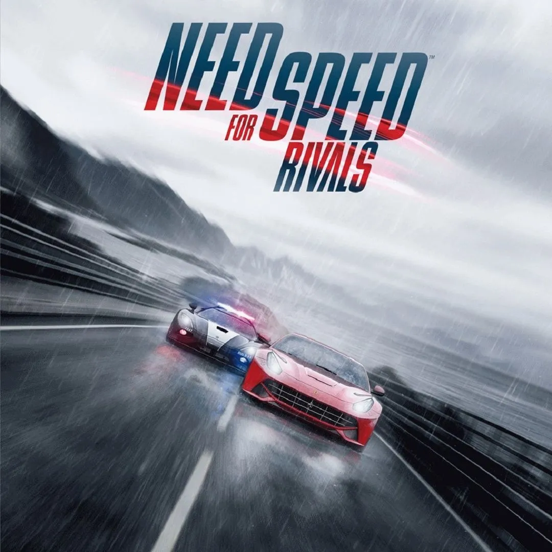 Hình ảnh sản phẩm game Need for Speed Rivals với chiếc xe cảnh sát đang truy đuổi một chiếc xe đua trên đường cao tốc.