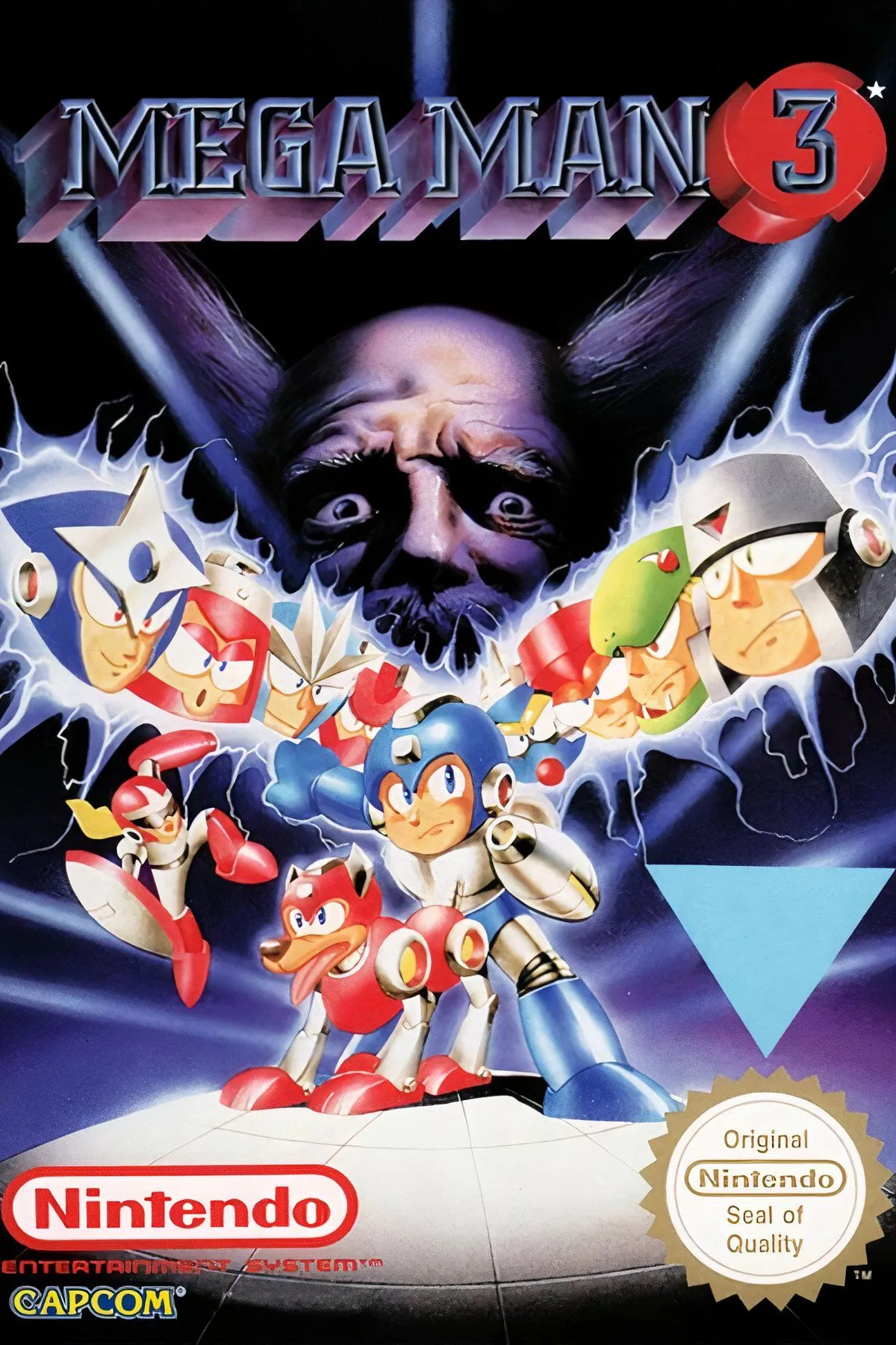 Hình ảnh tập hợp các cảnh gameplay nổi bật từ Mega Man 3, bao gồm cơ chế trượt mới và các robot trùm độc đáo.