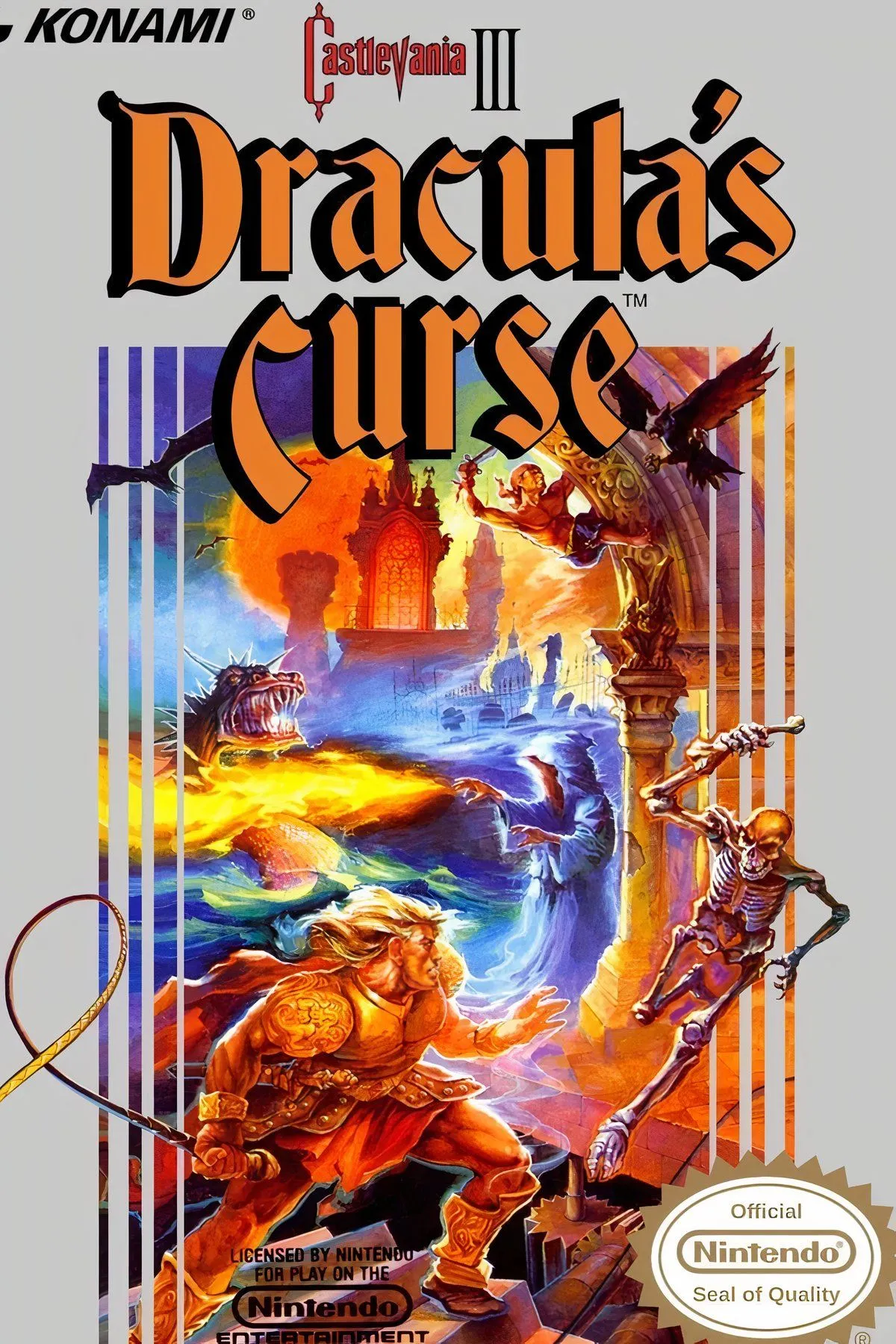 Hình ảnh tổng hợp các cảnh chơi game Castlevania III: Dracula's Curse, thể hiện đồ họa pixel và các nhân vật khác nhau.