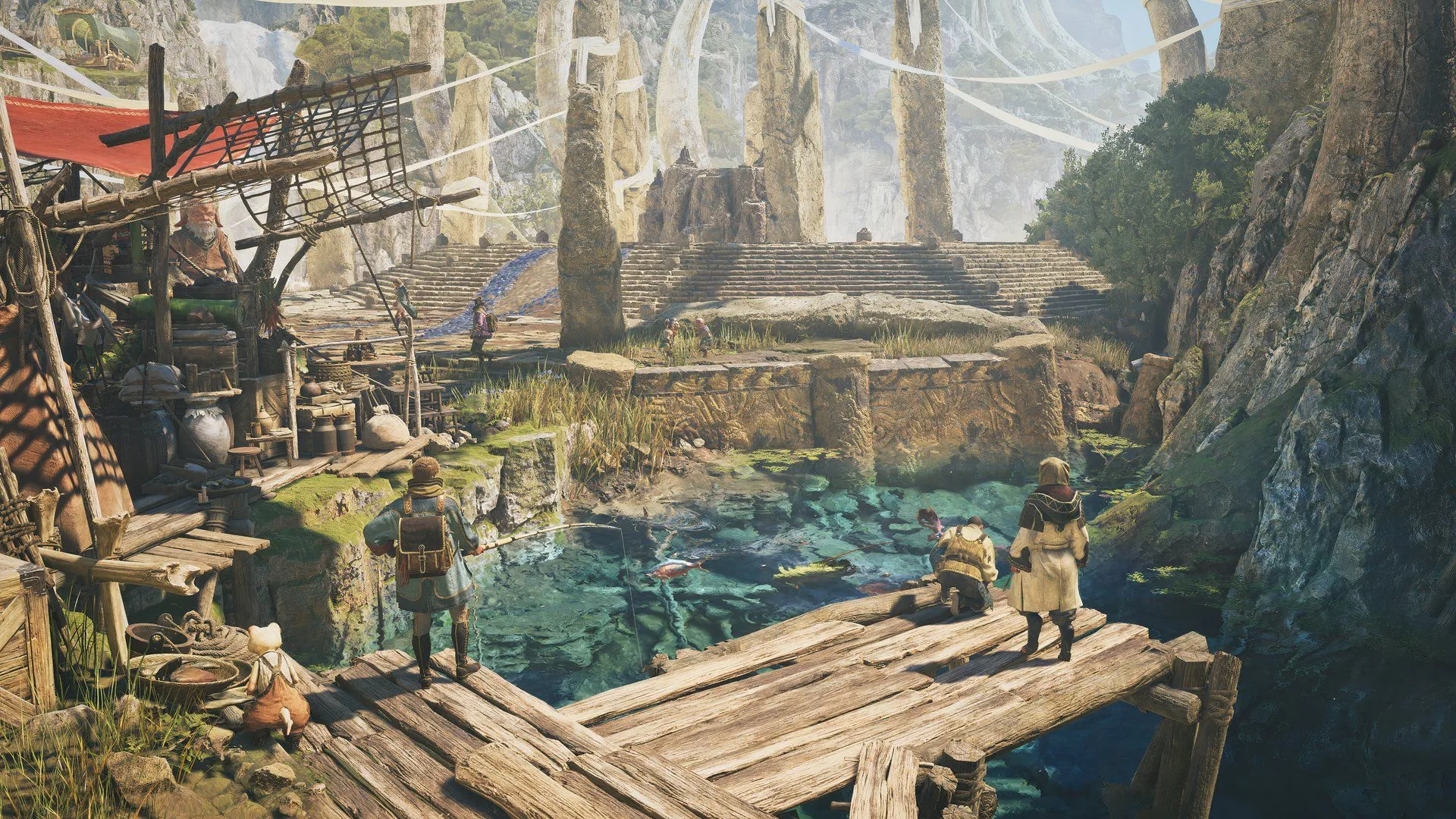 Hình ảnh trung tâm Grand Hub trong Monster Hunter Wilds, minh họa cho không gian và âm nhạc nền của game.