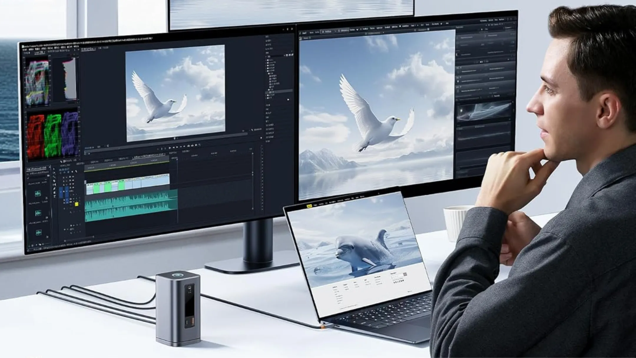 Hub chuyển đổi Baseus Spacemate USB-C 11-in-1 với màn hình hiển thị trạng thái và thiết kế nhỏ gọn trên bàn làm việc