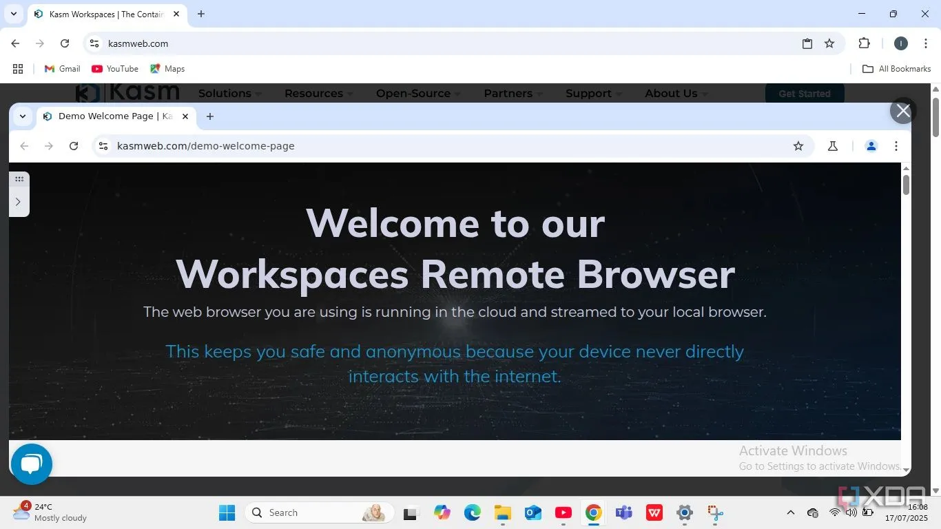 Kasm Workspace giúp người dùng duyệt web ẩn danh và bảo vệ dấu vết số