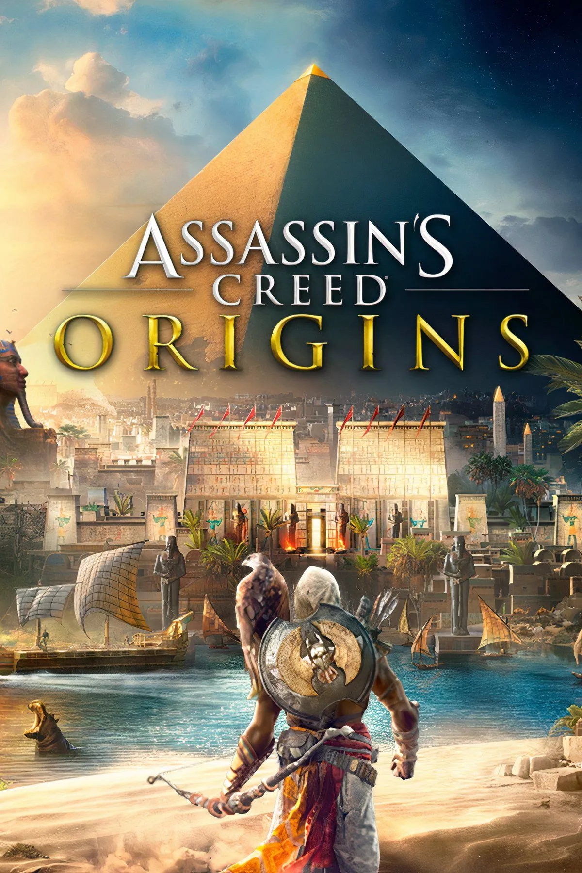 Kim tự tháp và tượng nhân sư hùng vĩ tại Ai Cập cổ đại trong Assassin's Creed Origins