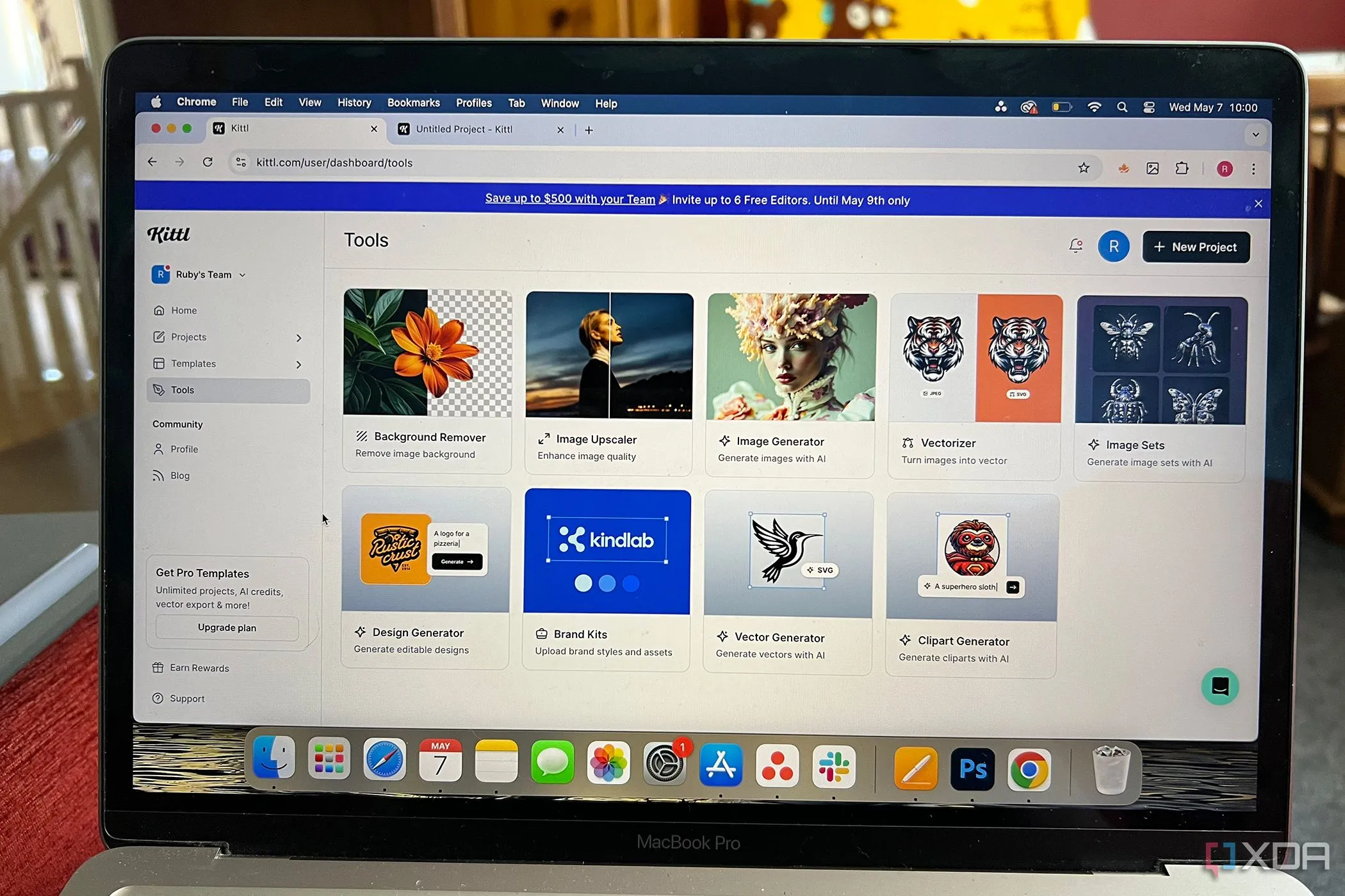 Kittl tích hợp nhiều công cụ AI mạnh mẽ, bao gồm tạo vector và logo