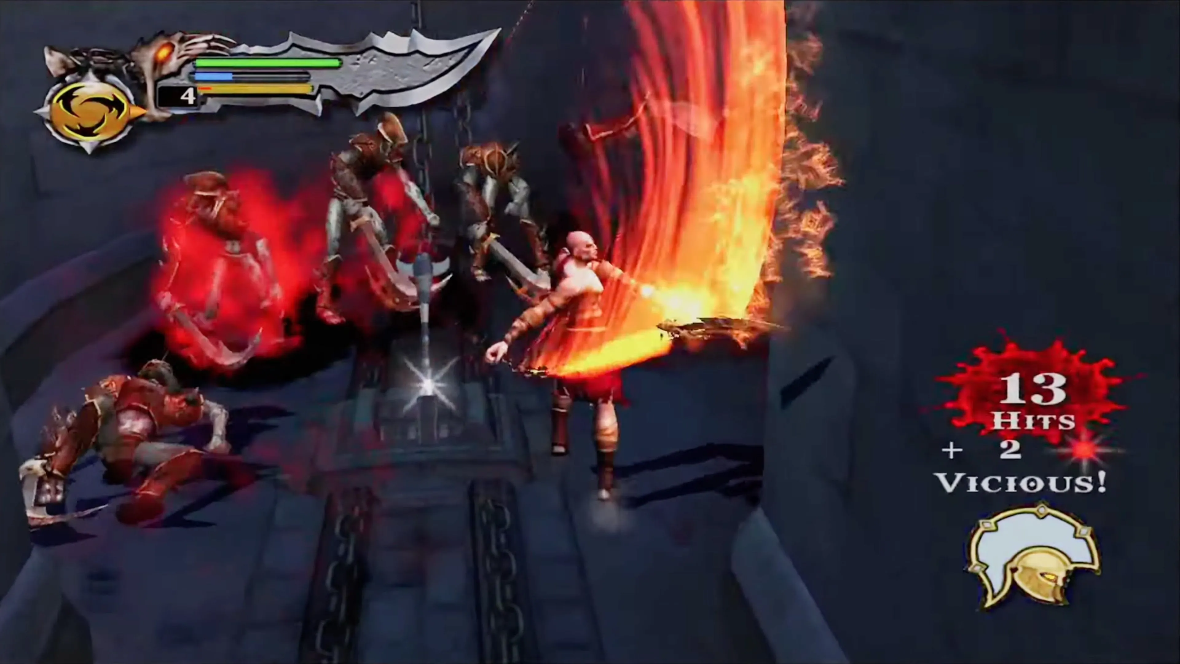 Kratos đối mặt với Gorgon trong God of War (2005), thể hiện các trận chiến nhịp độ nhanh của game hack-and-slash PlayStation