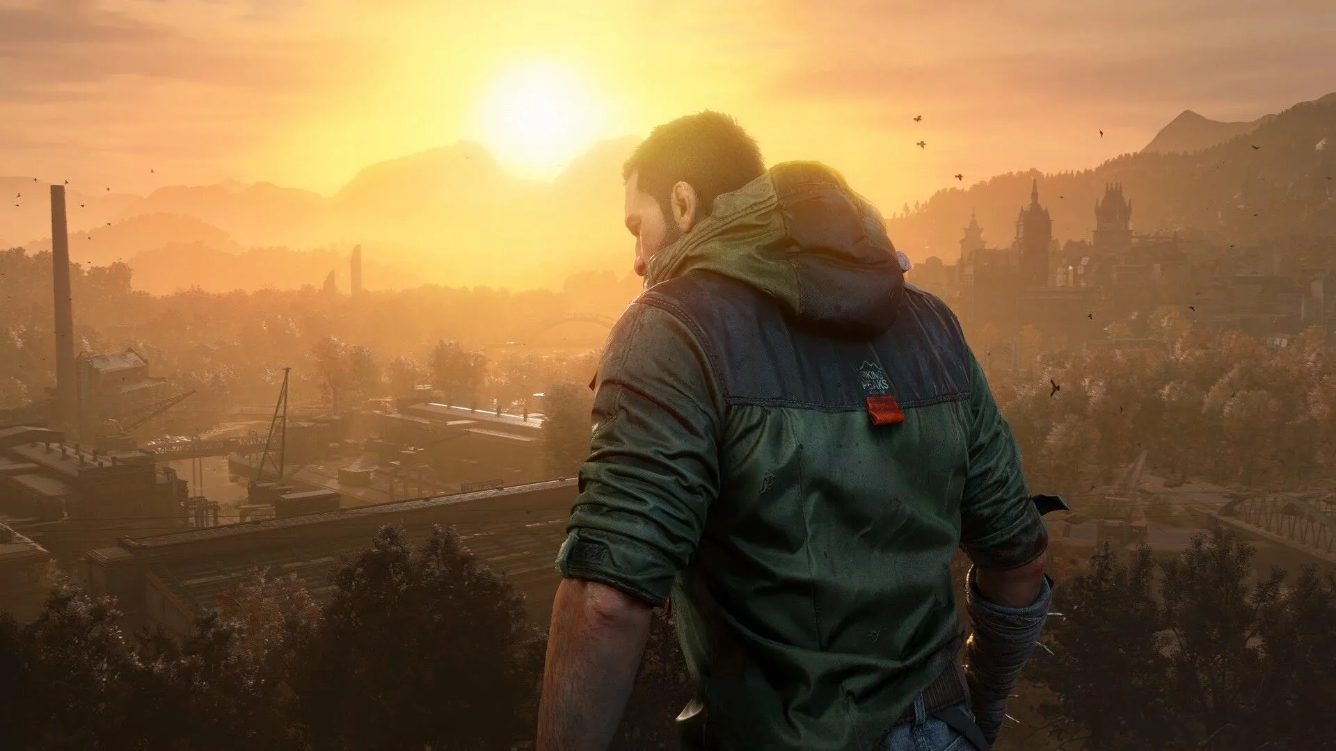 Kyle Crane, nhân vật chính của Dying Light The Beast, đứng trên tòa nhà