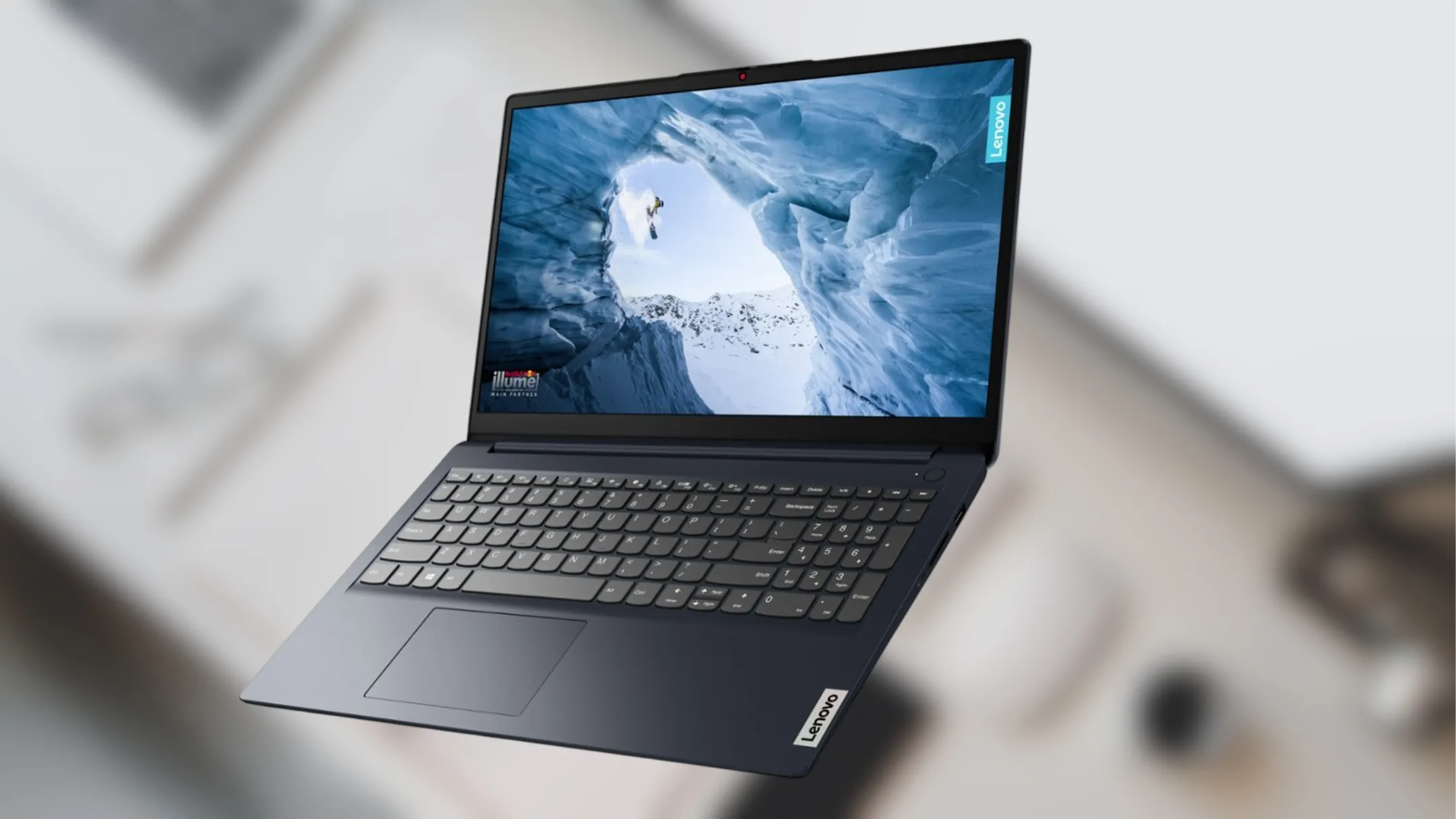 Laptop Lenovo IdeaPad 1i màu xanh dương nhìn từ góc trên bên phải