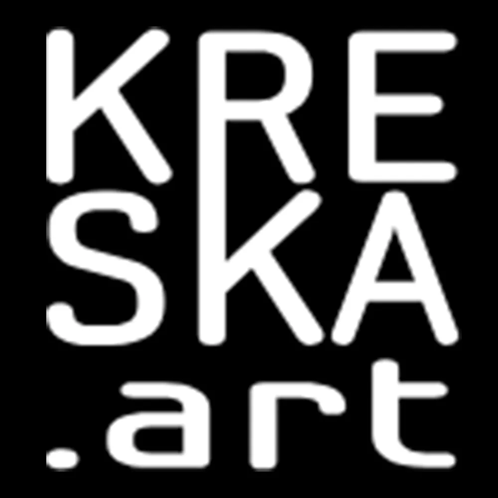 Logo màu trắng của Kreska trên nền đen, đại diện cho thương hiệu phần mềm vẽ kỹ thuật số Kreska