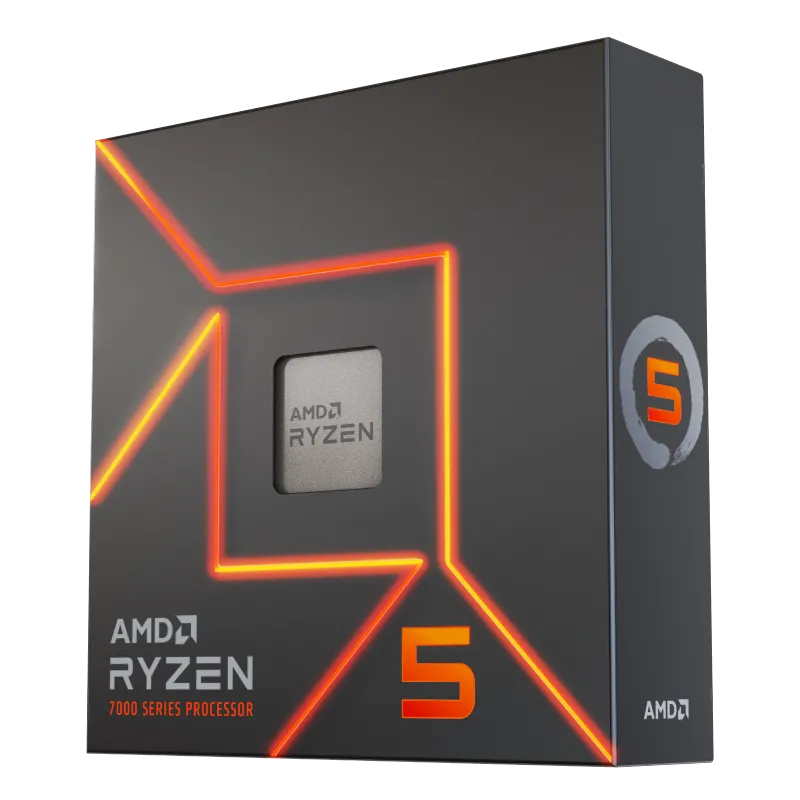 Logo và hình ảnh CPU AMD Ryzen 5, minh họa cho lựa chọn bộ vi xử lý tối ưu hiệu năng và chi phí cho game thủ.