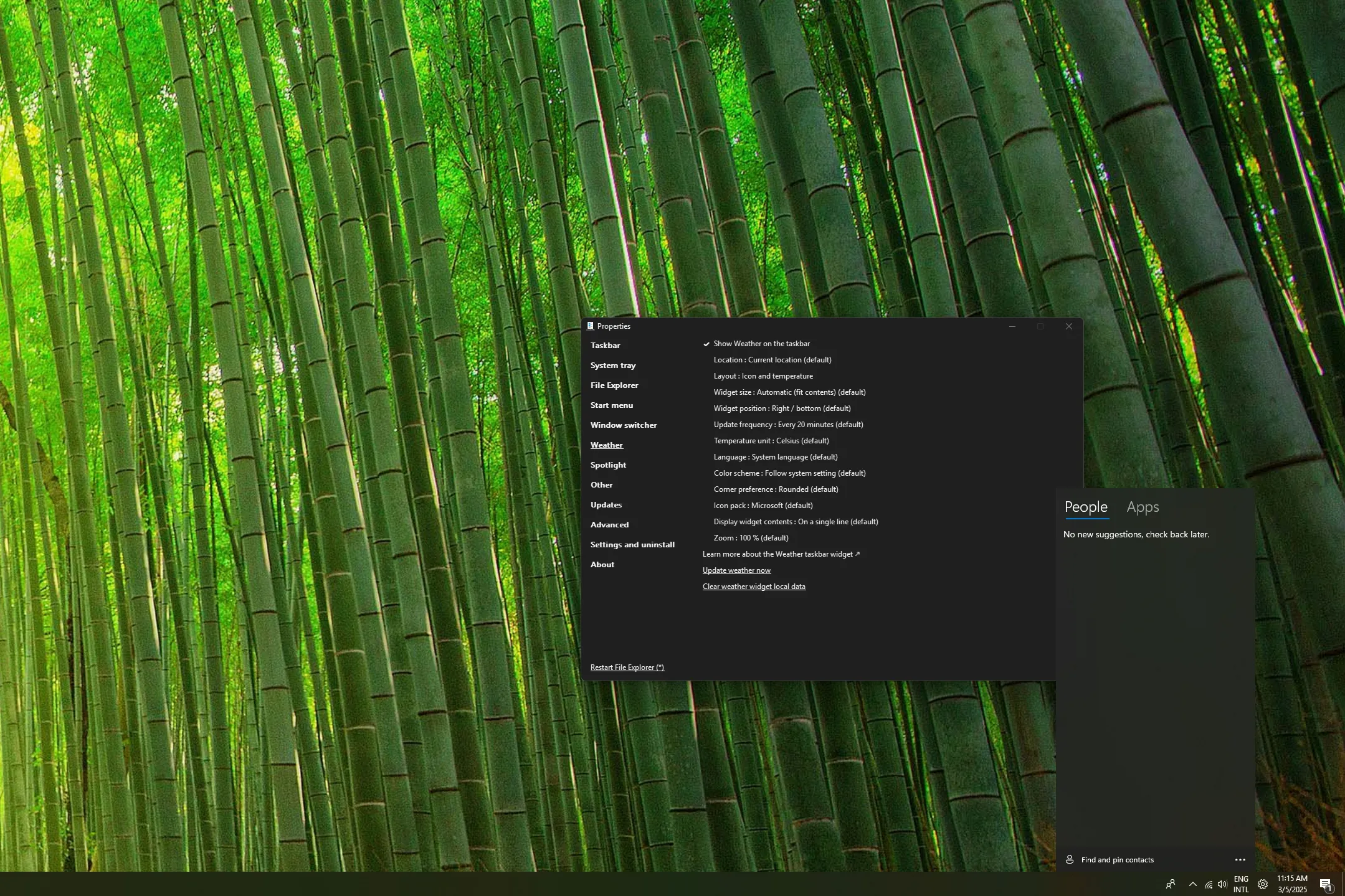 Lỗi biểu tượng My People thay thế widget thời tiết trên thanh tác vụ Windows 11 khi sử dụng ExplorerPatcher